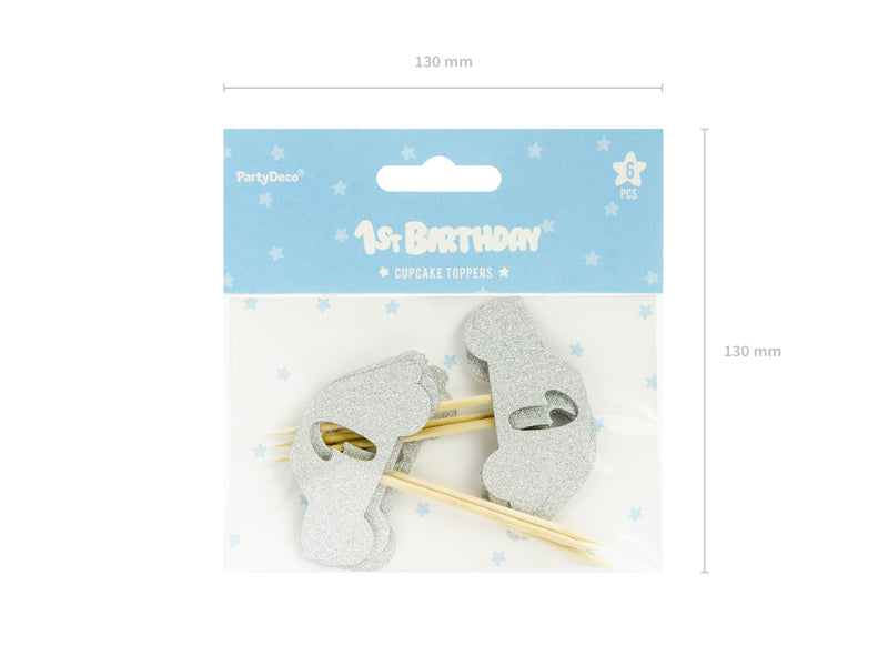 1st-Birthday-Cupcake-Dekorationen-Silber-1-VPE-6-Stk-PartyDeco-Lemina-1