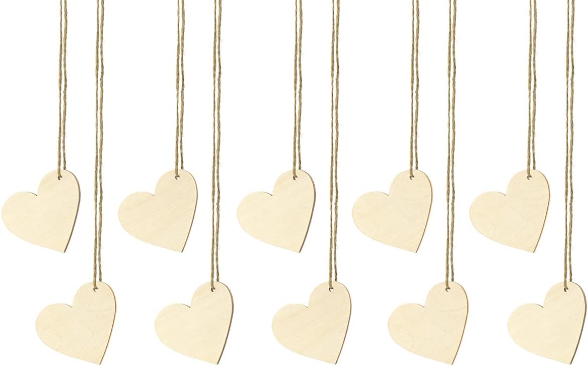 PartyDeco Tischkarten Holzherzen mit Loch 6x5cm blanko 10 Stück Geschenkanhänger Holzherz Tischdeko Hochzeit