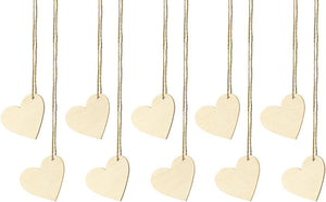 PartyDeco Tischkarten Holzherzen mit Loch 6x5cm blanko 10 Stück Geschenkanhänger Holzherz Tischdeko Hochzeit