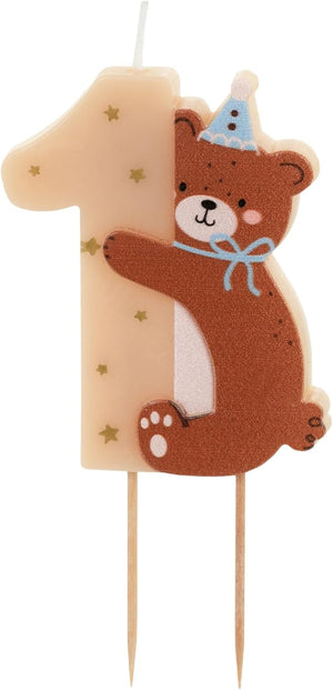 PartyDeco Geburtstagskerze Zahl 1 Bär | 7cm