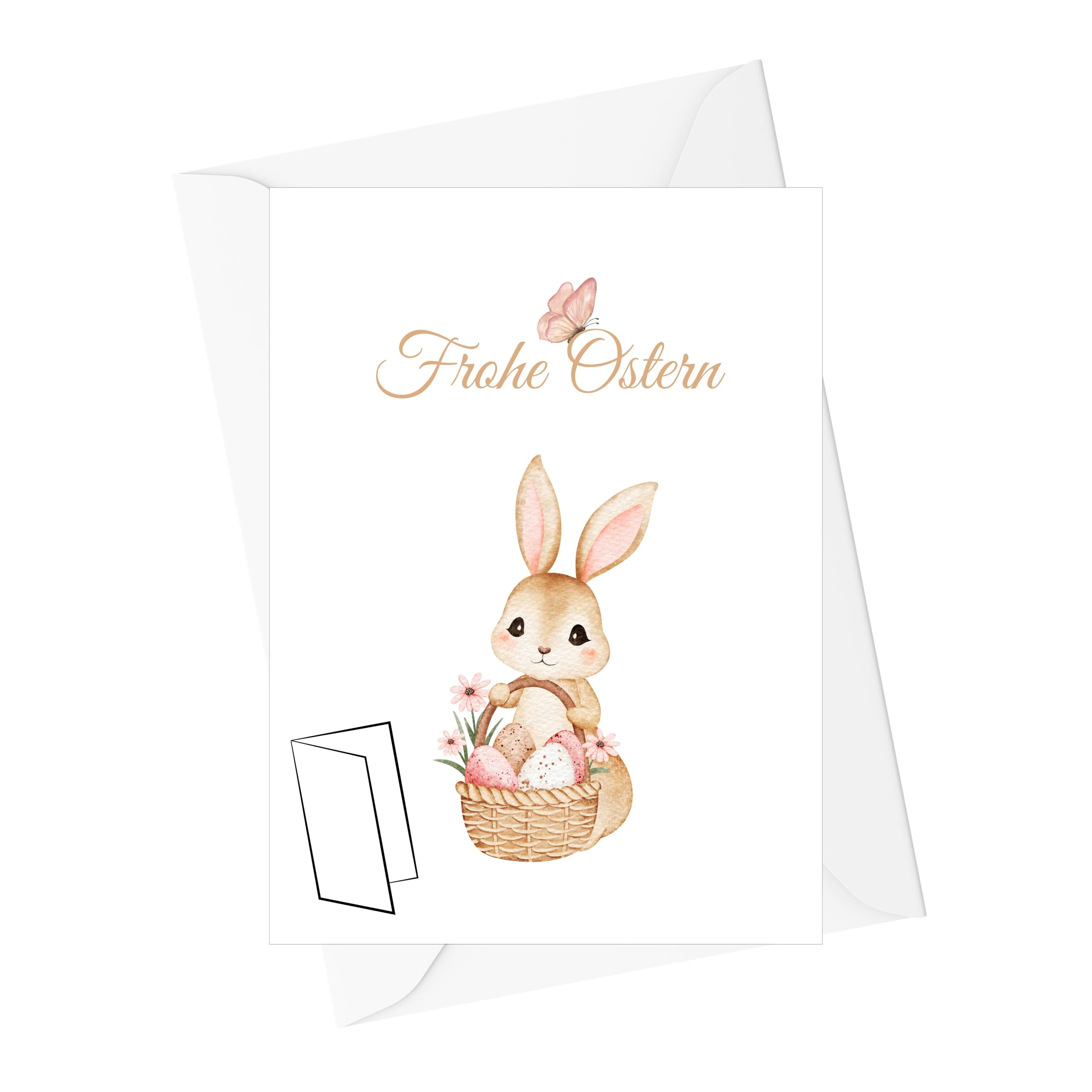 Grußkarten Ostern mit Umschlag | Hochwertige Klappkarte Osterkarte | Ideale Größe DIN A6 | 120g | Made in EU (Hase mit rundem Ei)