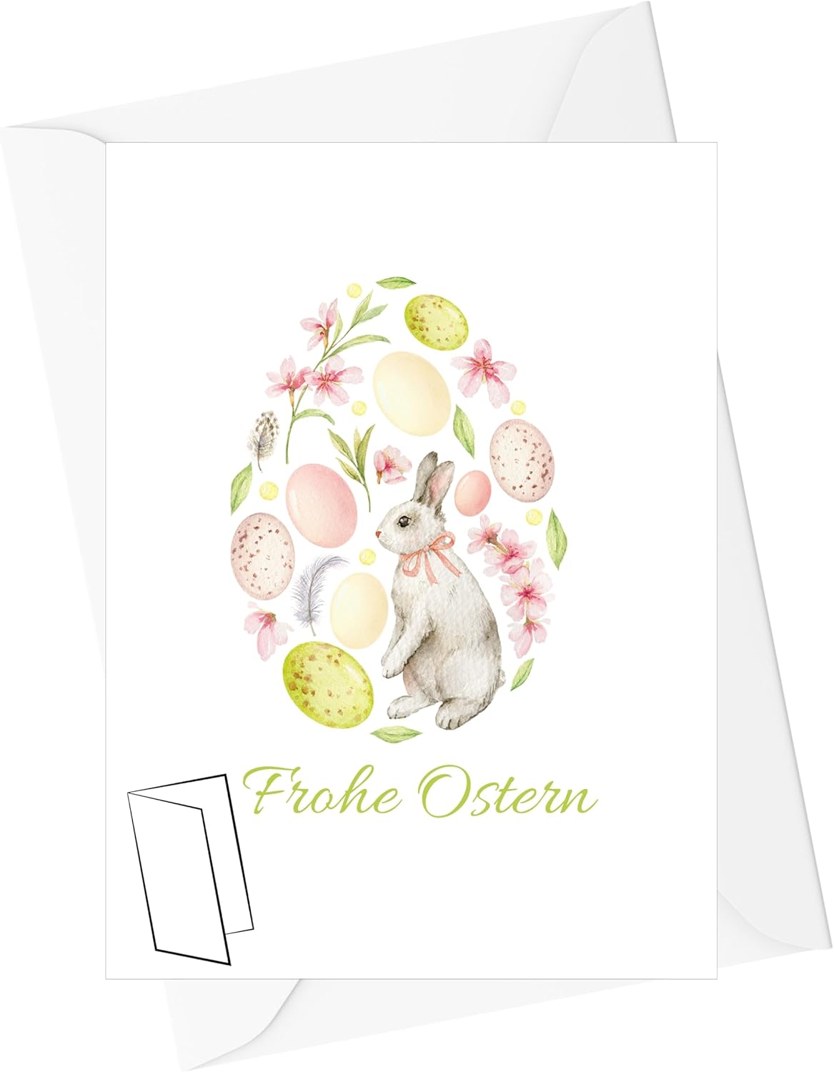 Grußkarten Ostern mit Umschlag | Hochwertige Klappkarte Osterkarte | Ideale Größe DIN A6 | 120g | Made in EU (Hase mit rundem Ei)