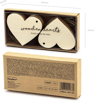 PartyDeco Tischkarten Holzherzen mit Loch 6x5cm blanko 10 Stück Geschenkanhänger Holzherz Tischdeko Hochzeit