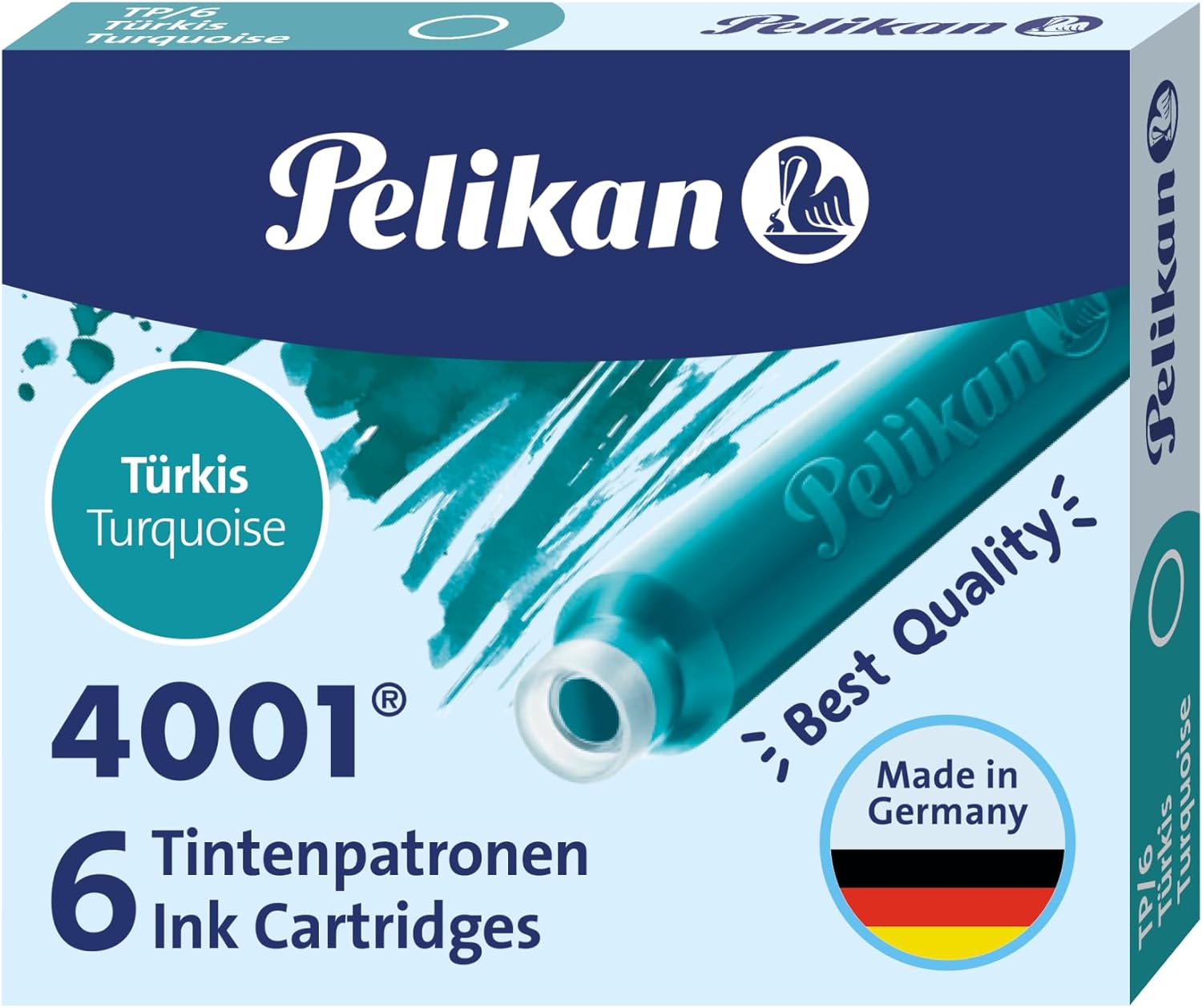 Pelikan 301705 Tintenpatrone 4001, türkis, 6 Patronen in der Faltschachtel