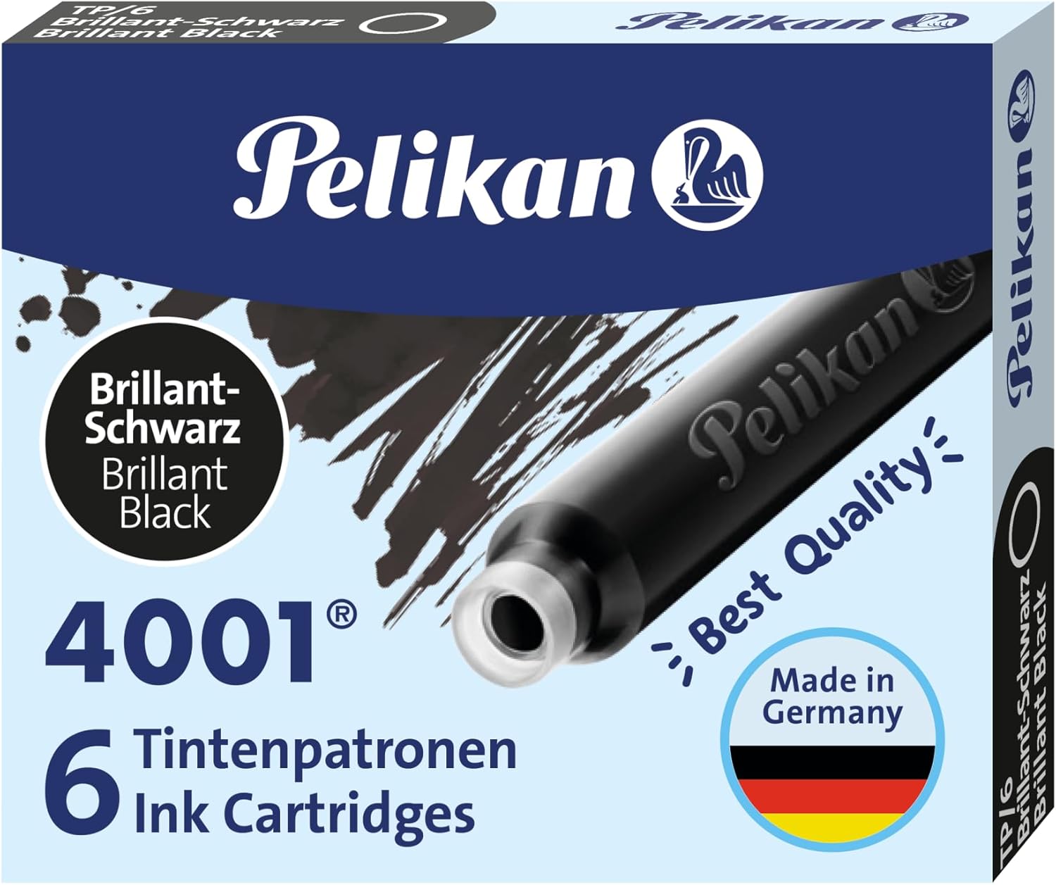 Pelikan Tintenpatrone 4001 brillant, Schwarz, 6 Stück (1er Pack)