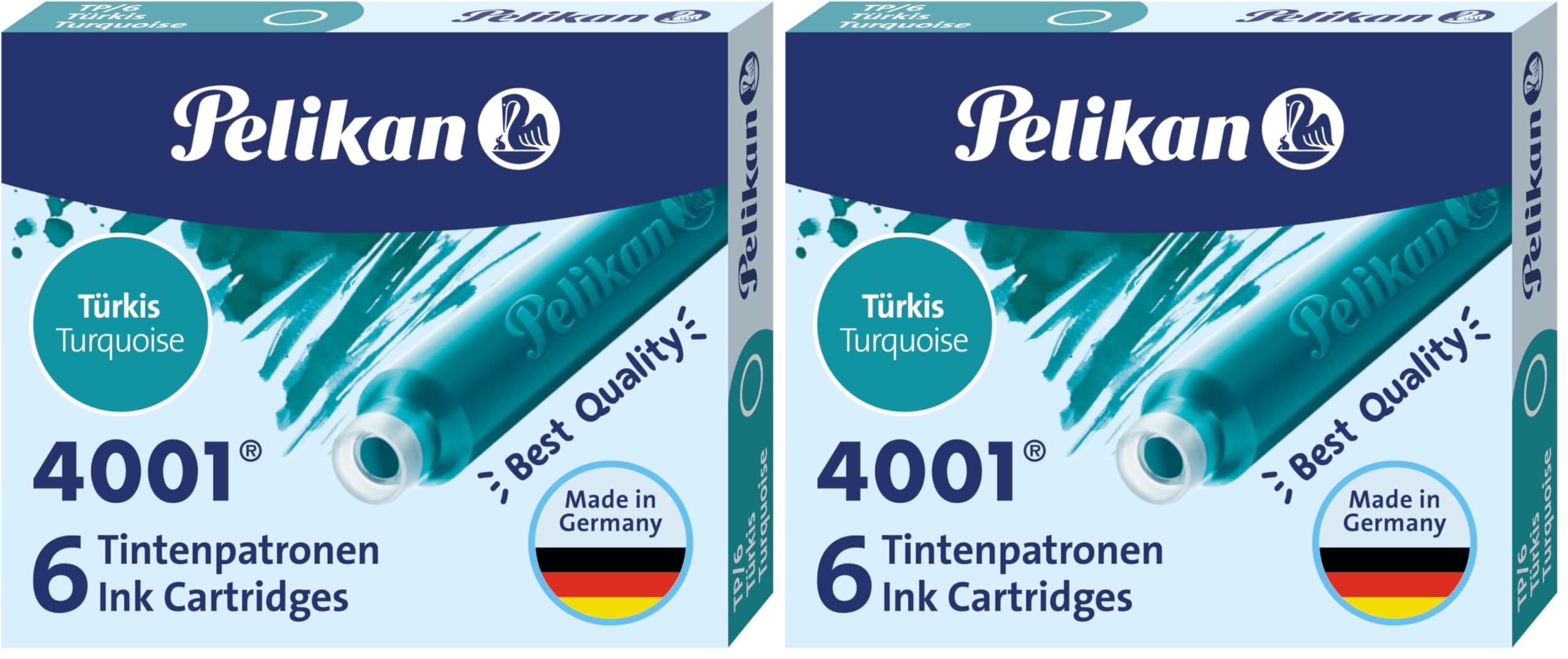 Pelikan 301705 Tintenpatrone 4001, türkis, 6 Patronen in der Faltschachtel