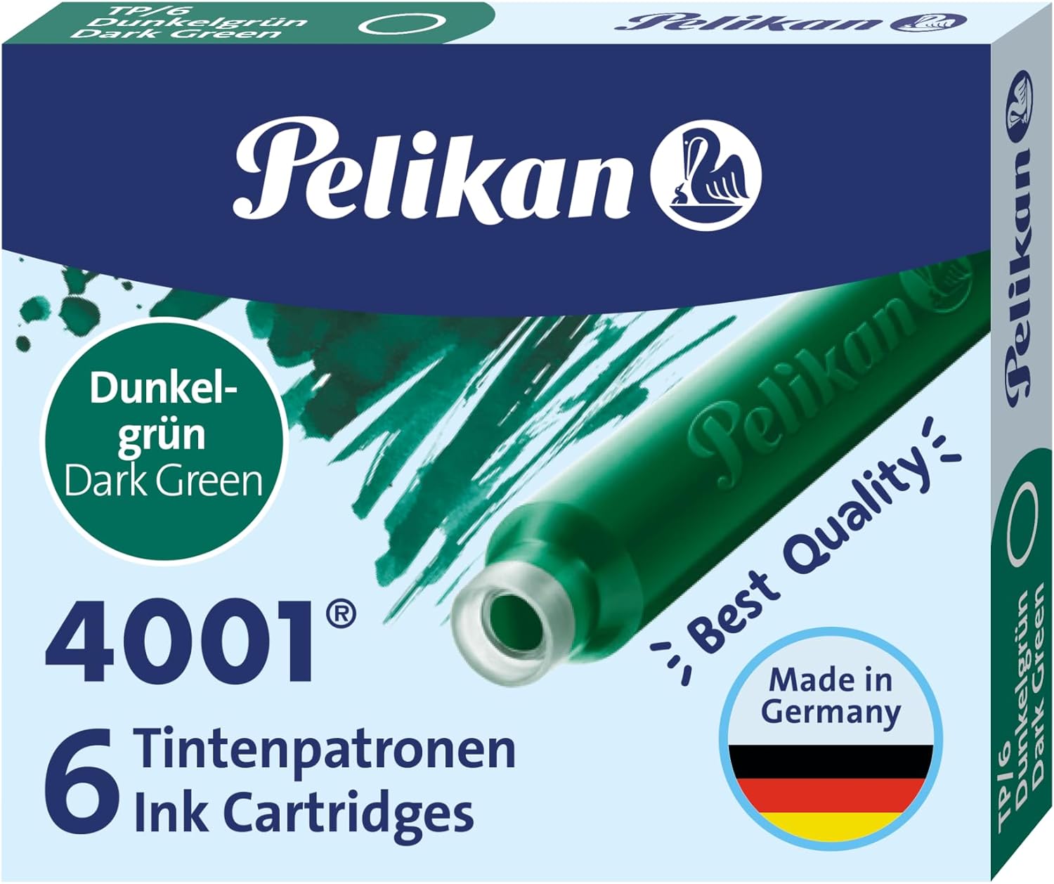 Pelikan 300087 Tintenpatrone 4001, Dunkelgrün, 6 Patronen in der Faltschachtel