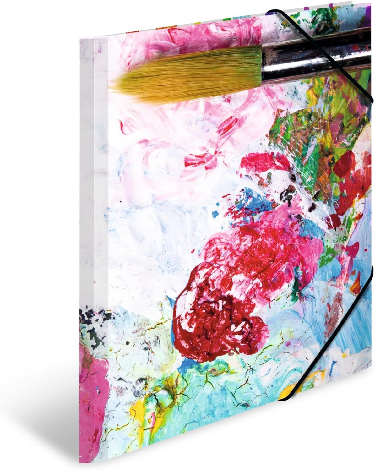 HERMA Sammelmappen A3 Farben Set, 3 Stück, Kinder Eckspanner-Mappen aus Pappe mit Kunst Motiv, Gummizug, Innenklappen und Innendruck für Jungen und Mädchen