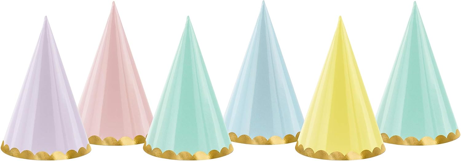 Partyhüte Partyhütchen Set 6 Stück Pastell mit Goldrand
