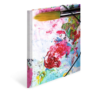 HERMA Sammelmappen A3 Farben Set, 3 Stück, Kinder Eckspanner-Mappen aus Pappe mit Kunst Motiv, Gummizug, Innenklappen und Innendruck für Jungen und Mädchen