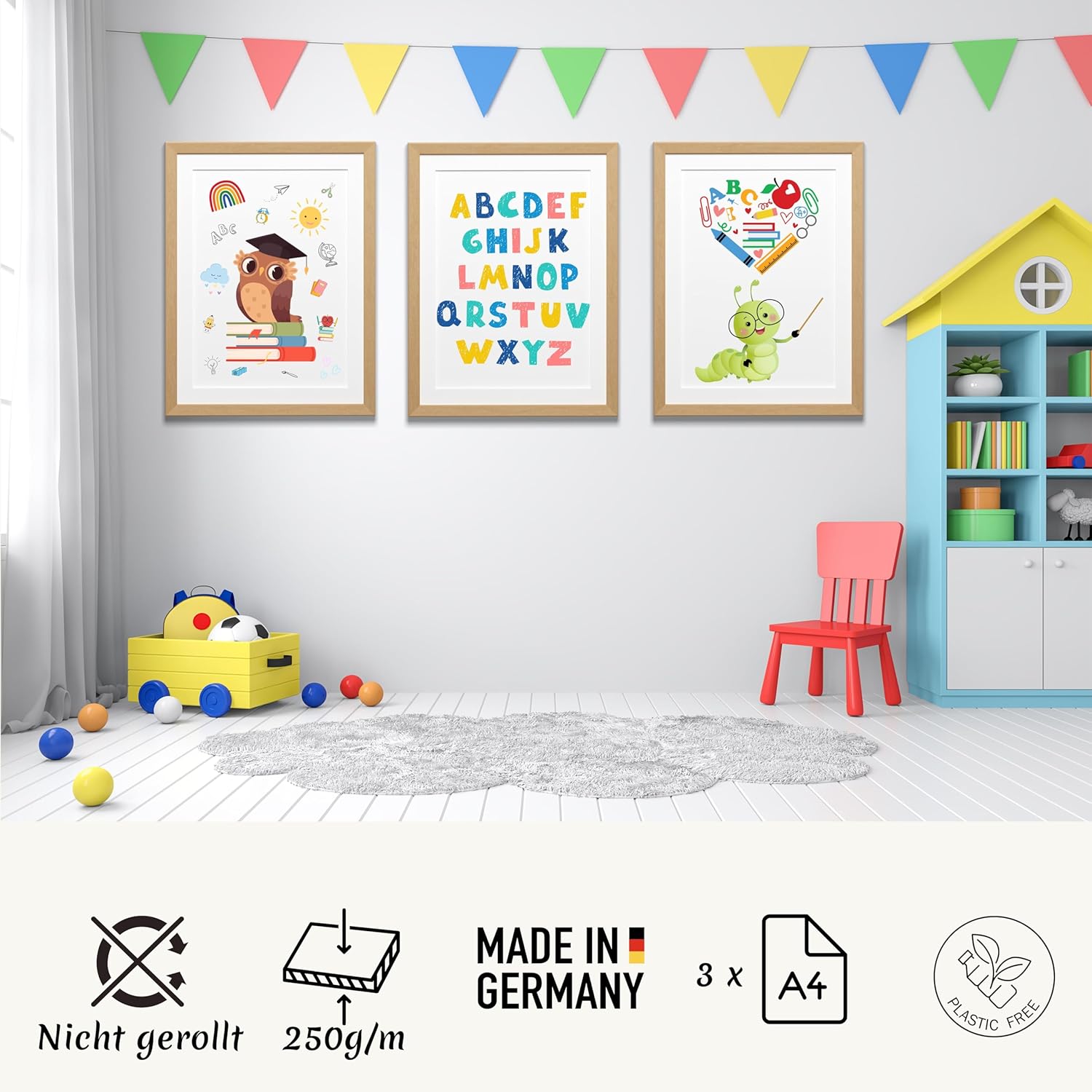 Geschenk für Kinder 5 6 7 8 Jahre Mädchen Jungs Schulanfang Einschulung Poster 3x DIN A4 Bilder Made in Germany