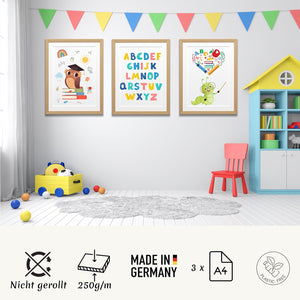 Geschenk für Kinder 5 6 7 8 Jahre Mädchen Jungs Schulanfang Einschulung Poster 3x DIN A4 Bilder Made in Germany