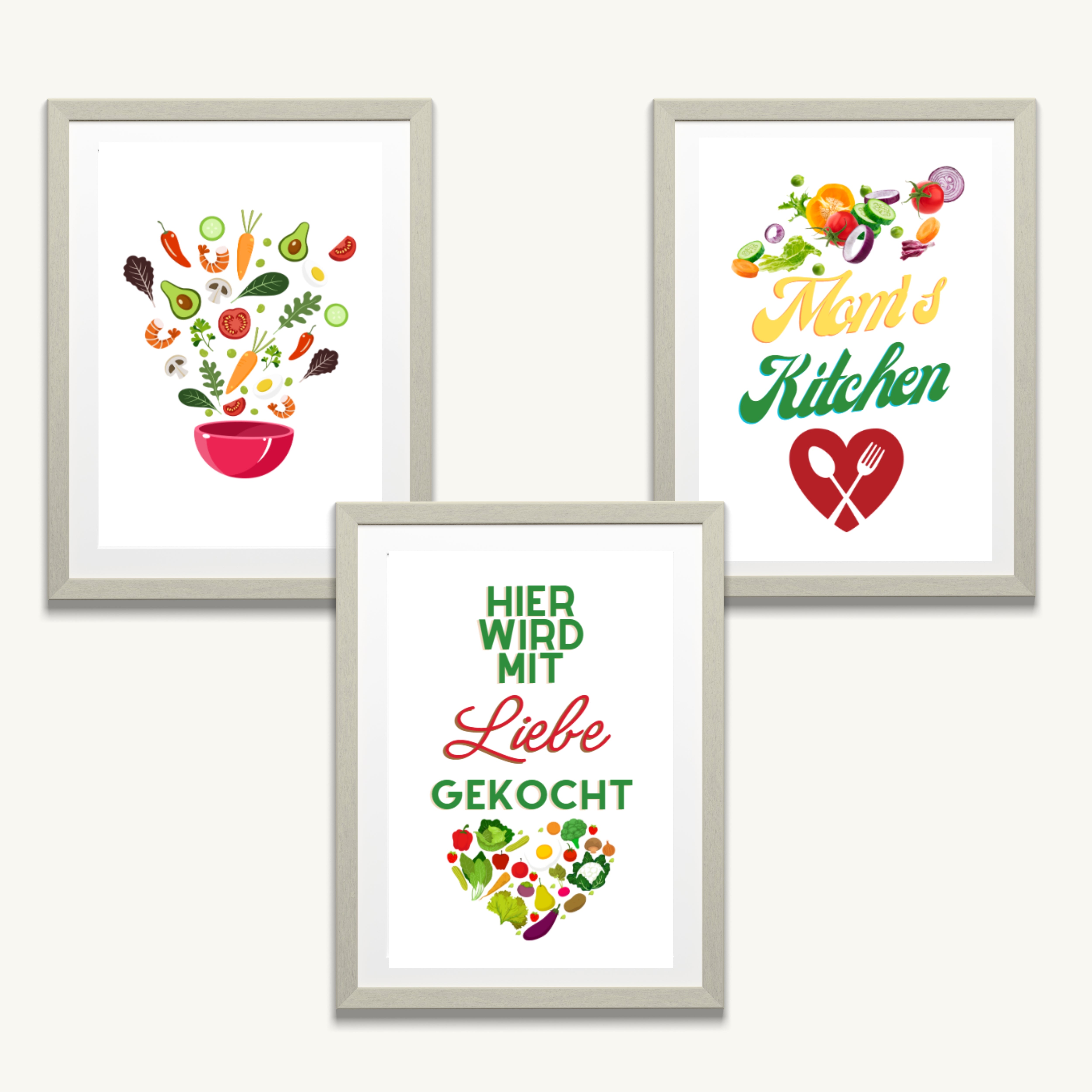 3x Küchen Bilder Küchen Dekoration Wandbilder DIN A4 Made in Germany (Liebe)