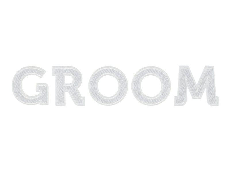 Aufbuegelbild-GROOM-weiss-30x6cm-PartyDeco-Lemina