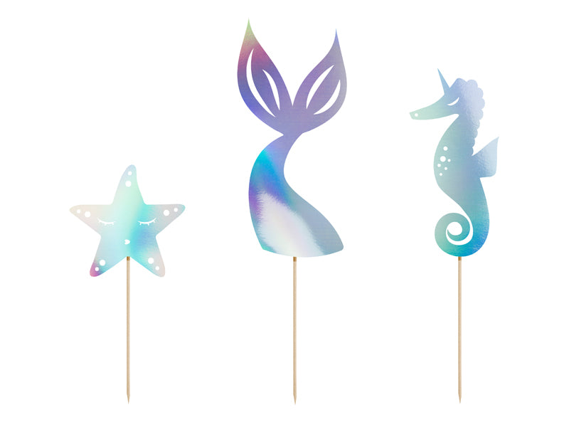 Caketopper-Meerjungfrau-schillernd-24.5cm-1-VPE-3-Stk-PartyDeco-Lemina-2