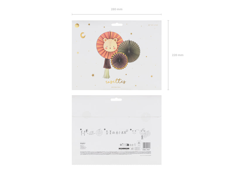 Deko-Rosetten-Loewe-Mix-26-43cm-3Stk-PartyDeco-Lemina-4