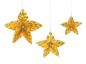 Deko-Rosetten-Sterne-Goldfarbe-1-VPE-3-Stk-PartyDeco-Lemina