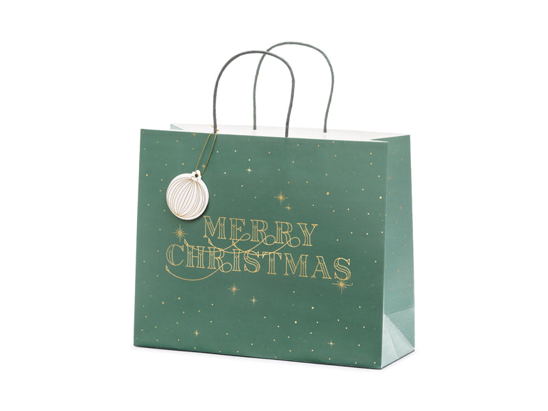 Geschenktuete-Merry-Christmas-flaschengruen-32.5x26.5x11.5cm-PartyDeco-Lemina