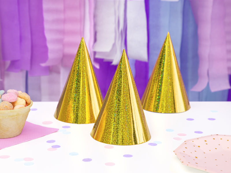 Holografische-Partyhuete-gold-16cm-1-VPE-6-Stk-PartyDeco-Lemina-1