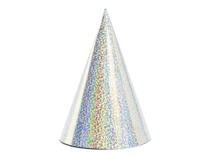 Holografische-Partyhuete-silber-16cm-1-VPE-6-Stk-PartyDeco-Lemina