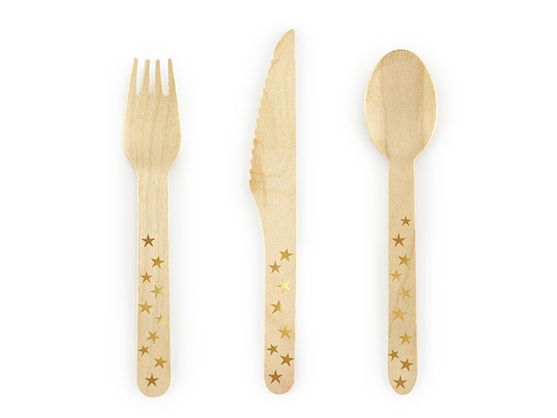 Holzbesteck-Sterne-Gold-16cm-1-VPE-18-Stk-PartyDeco-Lemina