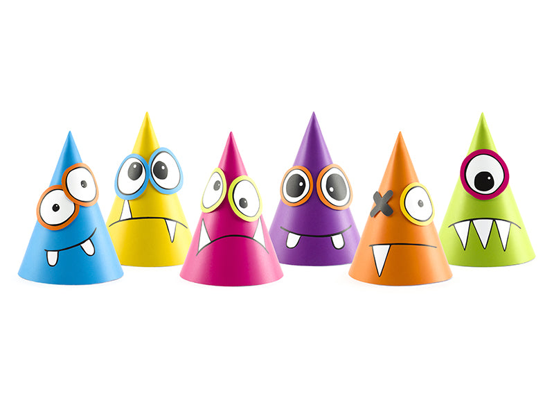 Monsterkappen-Mix-16cm-1-VPE-6-Stk-PartyDeco-Lemina