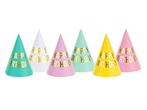 Partyhuete-Happy-Birthday-mix-16cm-1-VPE-6-Stk-PartyDeco-Lemina