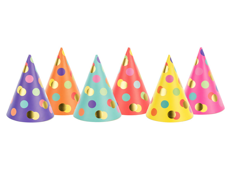 Partyhuete-Punkte-mix-16cm-1-VPE-6-Stk-PartyDeco-Lemina