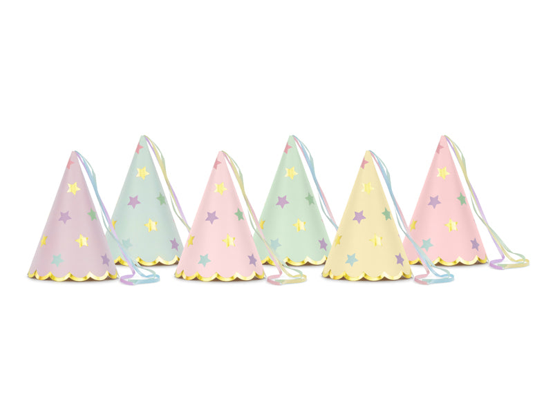 Partyhuete-Sterne-gemischt-14.5cm-1-VPE-6-Stk-PartyDeco-Lemina