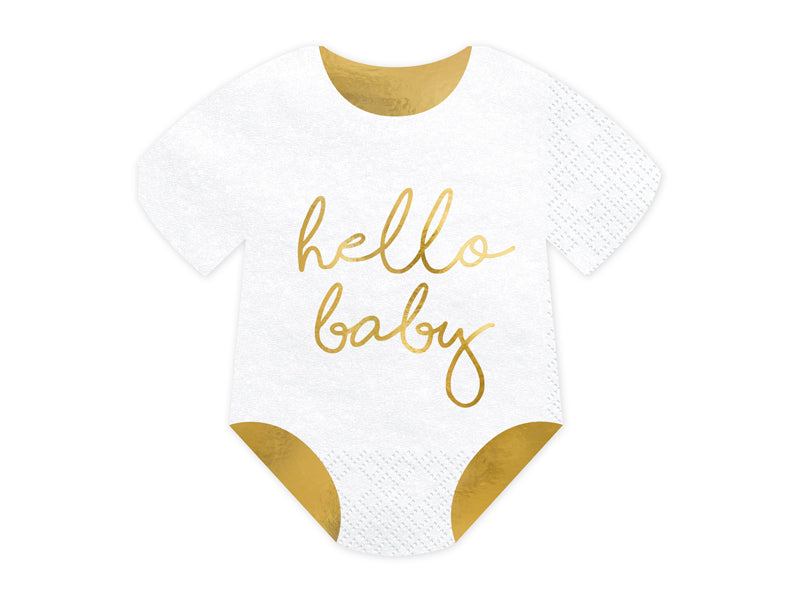 Servietten-Body-Hello-Baby-weiss-16x16cm-PartyDeco-Lemina