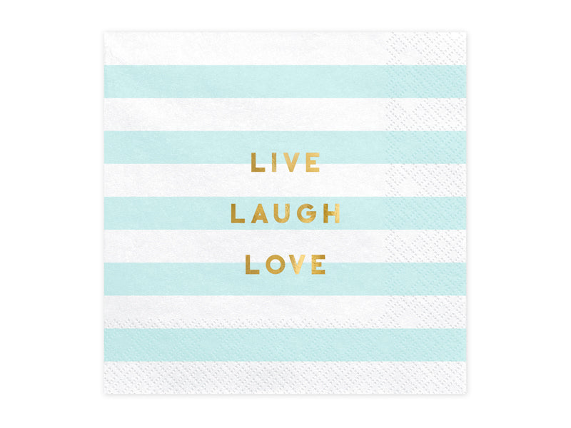Servietten-Yummy-Live-Laugh-Love-hellblau-33x33cm-PartyDeco-Lemina