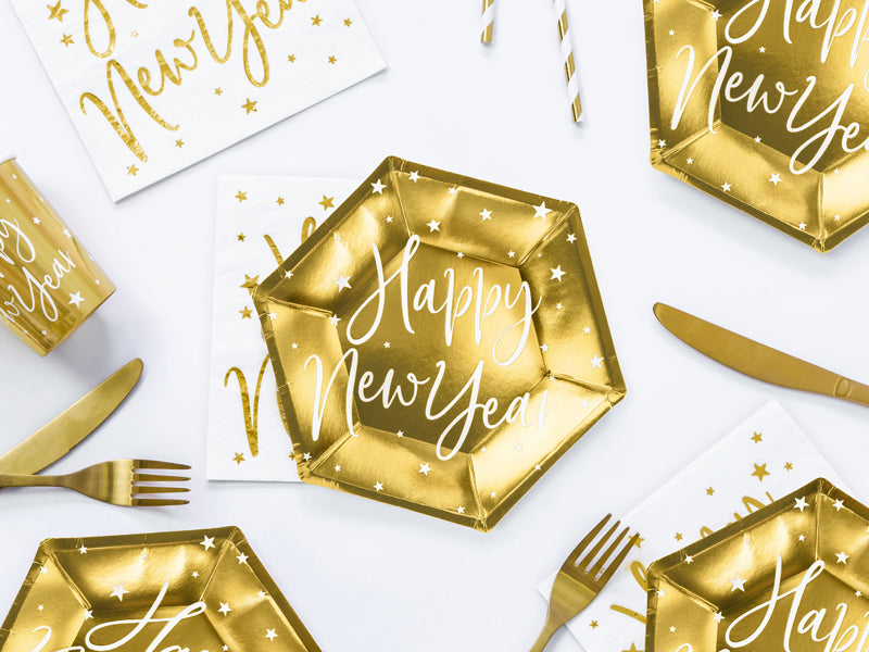 Teller-Happy-New-Year-gold-20cm-1-VPE-6-Stk-PartyDeco-Lemina-1