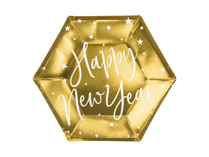 Teller-Happy-New-Year-gold-20cm-1-VPE-6-Stk-PartyDeco-Lemina