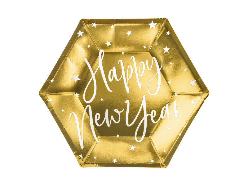 Teller-Happy-New-Year-gold-20cm-1-VPE-6-Stk-PartyDeco-Lemina